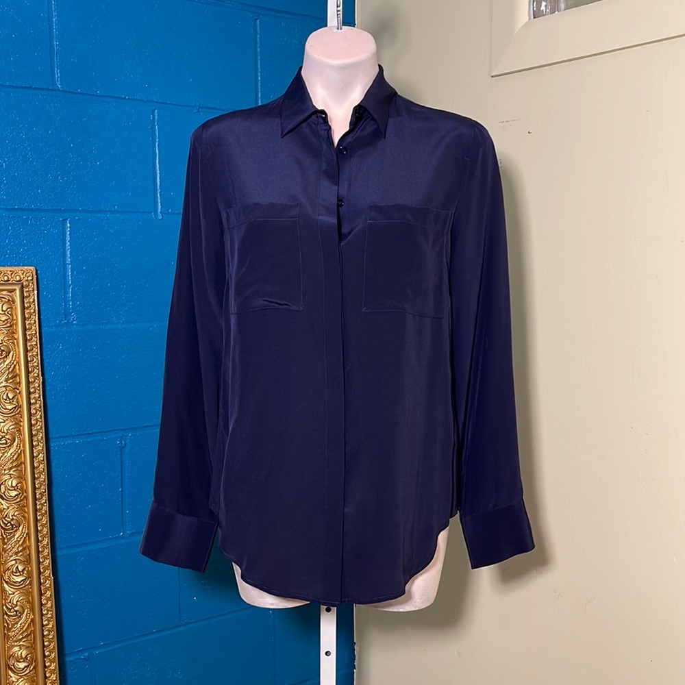 Navy silk blouse